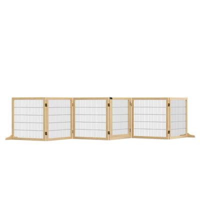 PawHut Wooden Pet Gate, Freestanding Dog Safety Barrier with Two Support Feet - Natural Tone 
