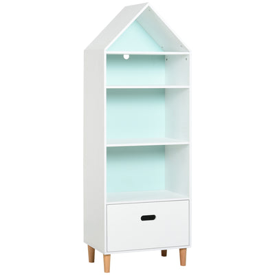 HOMCOM Kids Children Wooden Bookcase w/Drawer Bedroom Furniture Bookshelf Storage Rack Display Unit Toys Games Organisation Cabinet Pink Blue Back Panel 50 x 30 x 142 cm 