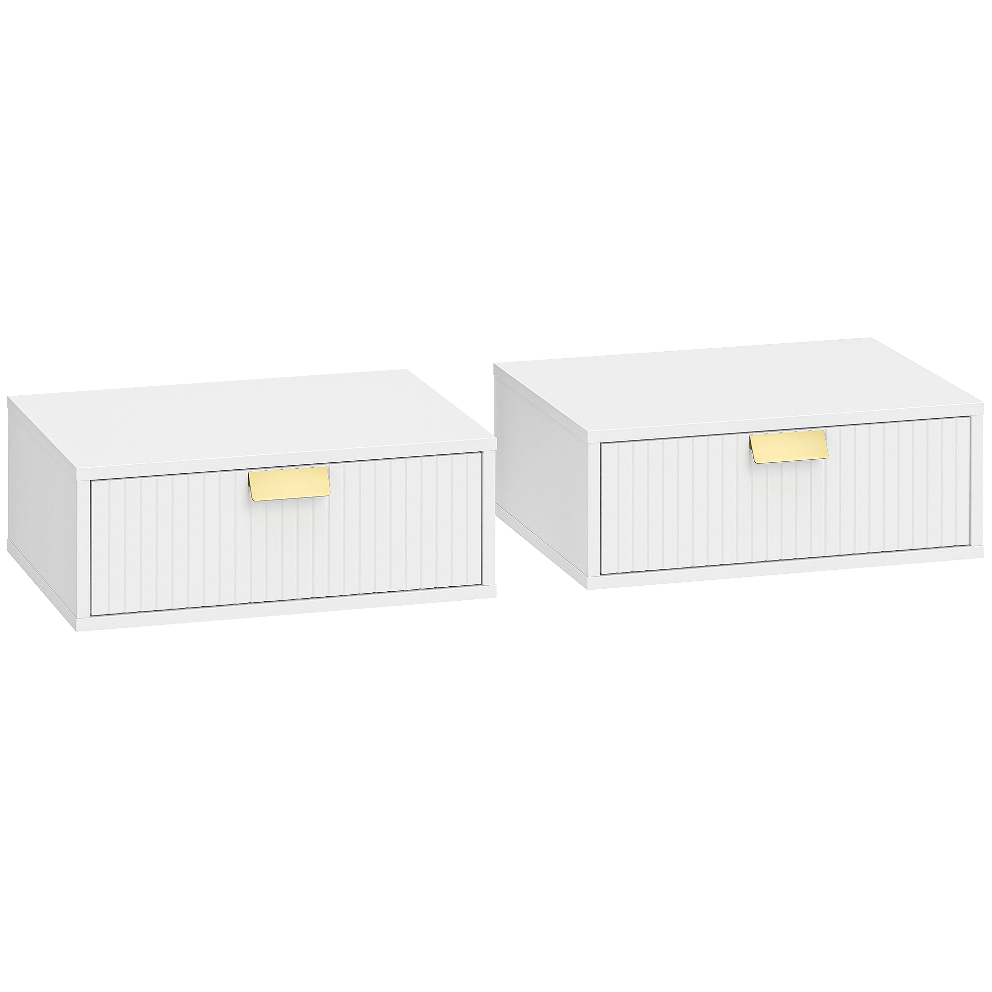HOMCOM Modern Floating Nightstands Set of 2, Wall Mounted Bedside Tables with Wave Drawer White 