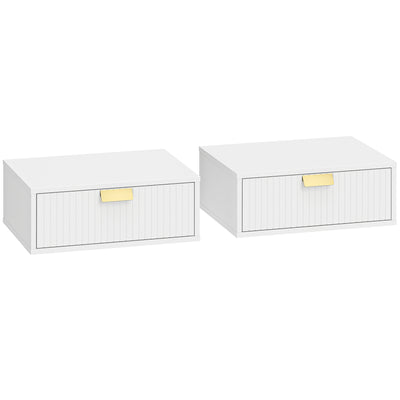 HOMCOM Modern Floating Nightstands Set of 2, Wall Mounted Bedside Tables with Wave Drawer White 