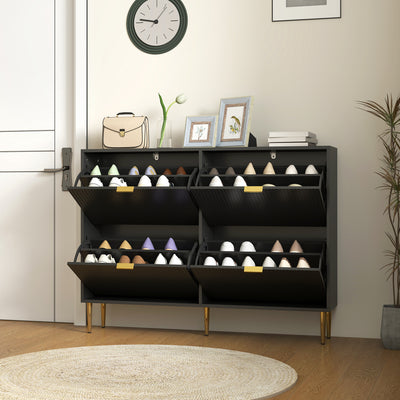 HOMCOM Narrow Shoe Cabinet with 4 Flip Drawers - Black 