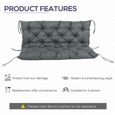Outsunny Garden Bench Cushion, 2 Seater Swing Chair Cushion, Seat Pad with Ties for Indoor and Outdoor Use, 110 x 120 cm, Dark Grey 