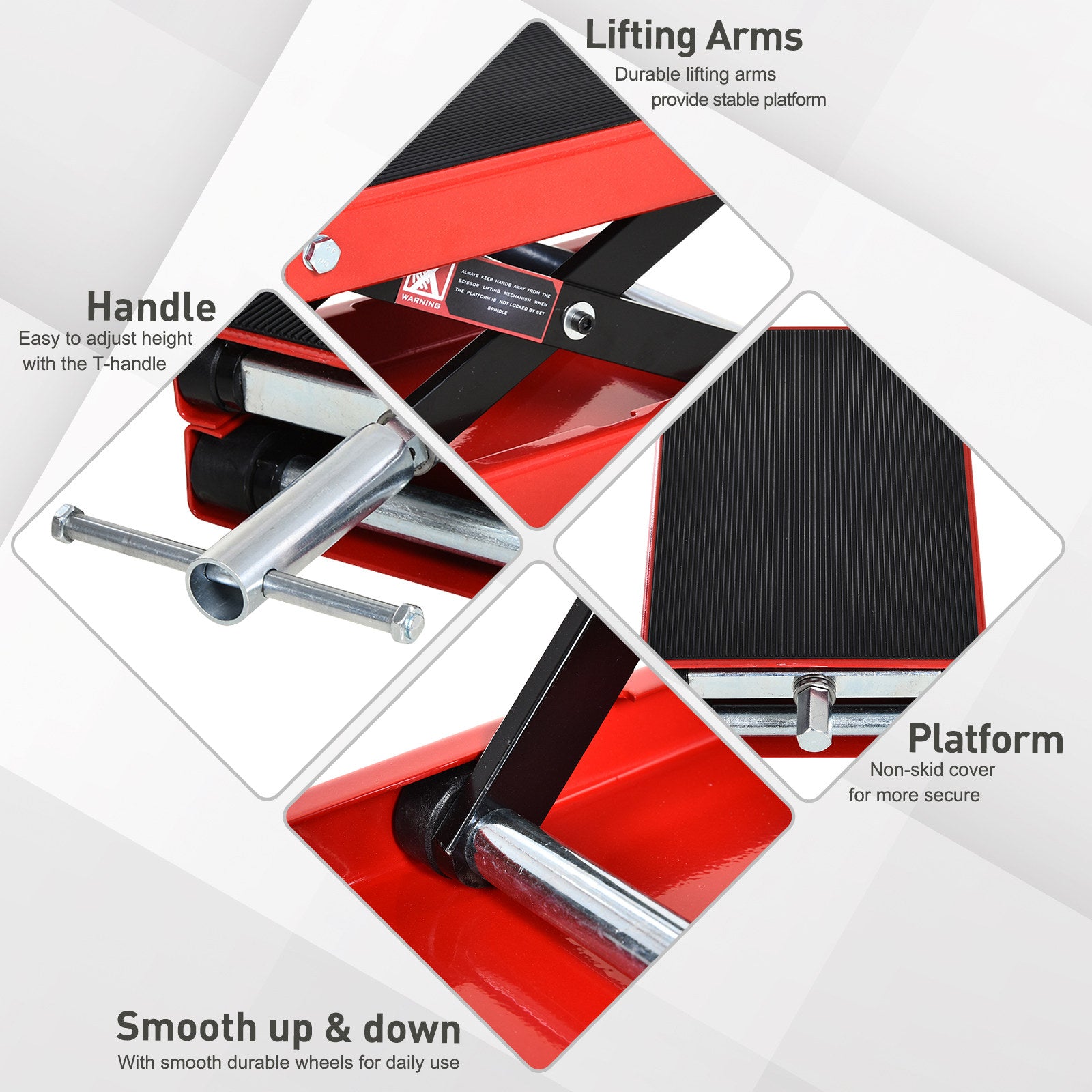 DURHAND 500KG Motorcycle Lift Scissor Jack, Height Adjustable Motorbike Stand with Anti-Slip Wide Deck, Heavy Duty Steel Motorbike Repair Lift Hoist Stand for Home Garage, Red 
