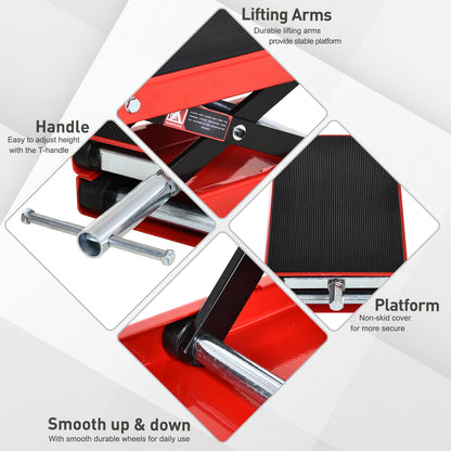 DURHAND 500KG Motorcycle Lift Scissor Jack, Height Adjustable Motorbike Stand with Anti-Slip Wide Deck, Heavy Duty Steel Motorbike Repair Lift Hoist Stand for Home Garage, Red 