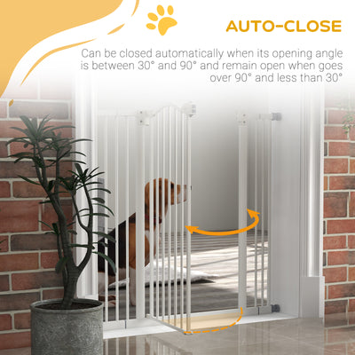 PawHut Pressure Fit Dog Stair Gate No Drilling Safety Gate Auto Close for Doorways, Hallways, 74-100cm Adjustable, 94cm Tall, White 