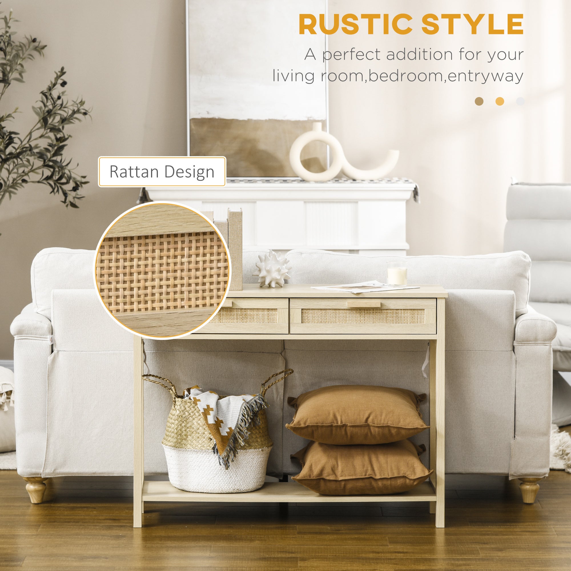 HOMCOM Console Sofa Table Hallway Side Desk with Storage Shelf Drawer for Entryway Living Room Bedroom Natural 