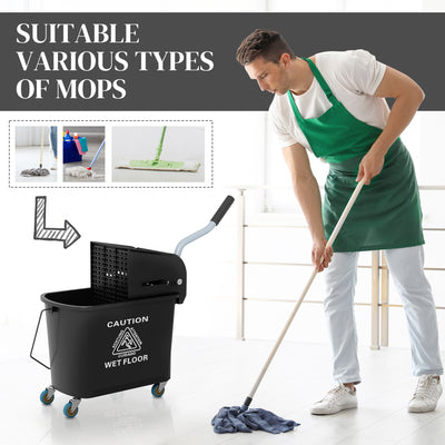 HOMCOM 20L Mop Bucket on Wheels, with Water Separation Panel - Black 