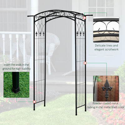 Outsunny 211cm Height Metal Garden Arch Arbor for Wedding Decor for Climbing Plants and Outdoor Decoration 