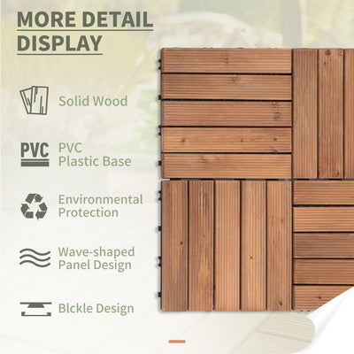 Outsunny 27 Pcs Solid Wood Interlocking Decking Tiles For Patio, Balcony, Roof Terrace, Hot Tub, Brown, (30 x 30 cm Per Piece) 