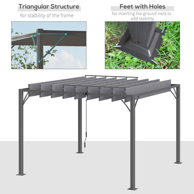 Outsunny 3 x 3(m) Outdoor Pergola with Retractable Roof, Aluminium Louvered Patio Gazebo Canopy for Lawn Garden Patio, Grey 