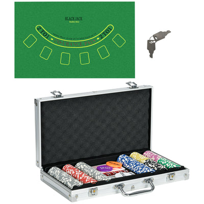 SPORTNOW 300-Piece Poker Chips Set, Poker Set with Mat, Chips, Two Card Decks, Dealer, Five Dices 