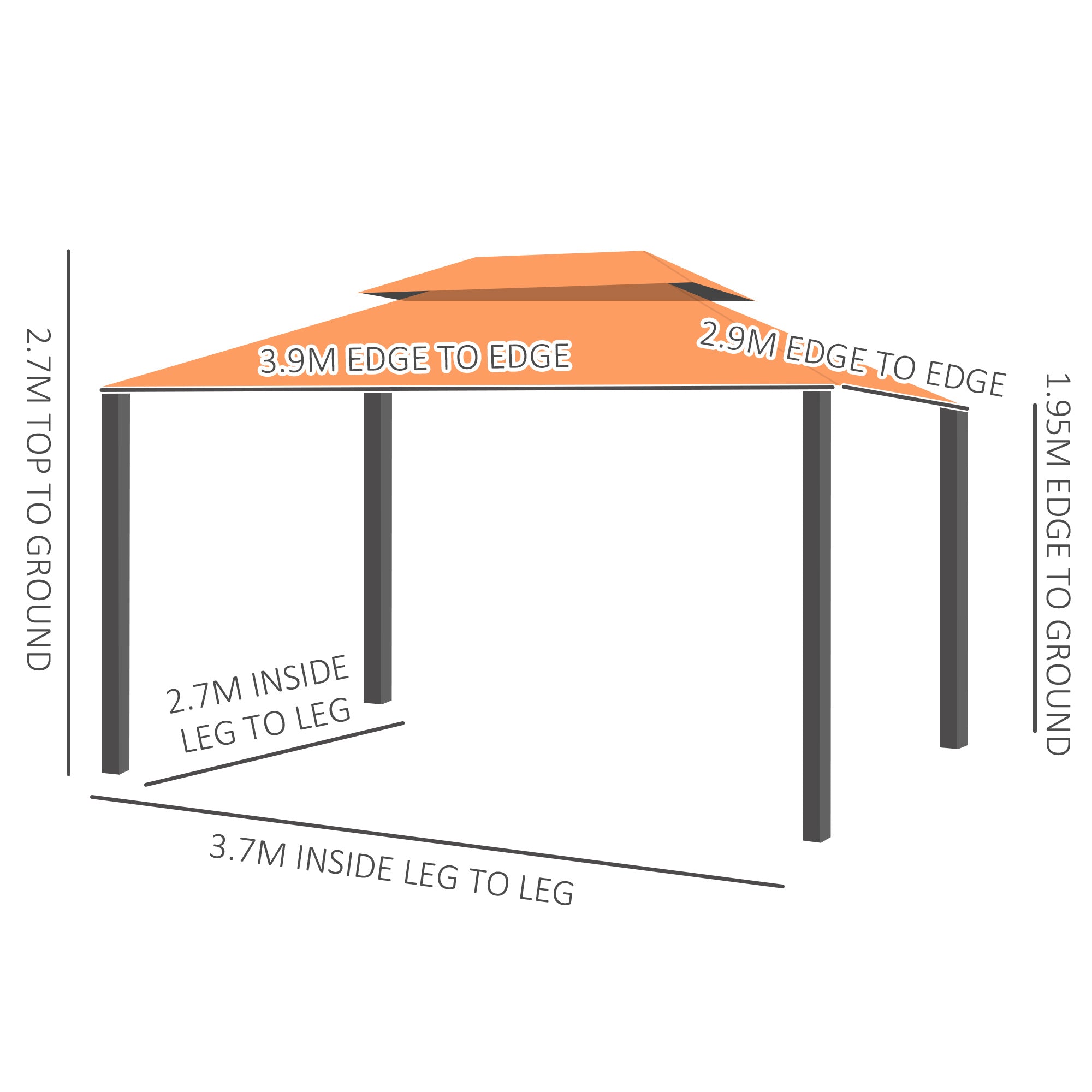 Outsunny 4 x 3 m Aluminum Garden Gazebo, Double Roof Outdoor Gazebo Canopy Shelter with Netting & Curtains for Garden, Lawn, Backyard and Deck, Orange 