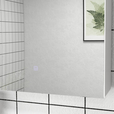 kleankin Bathroom Mirror Cabinet with Light, Bathroom Storage Cupboard with Adjustable Shelf, USB Powered, 90x15x70cm, White 