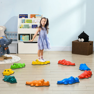 ZONEKIZ 9PCs Kids Stepping Stones, Crocodile-Designed Sensory Toys, with Anti-Slip Edge Balance River Stones 