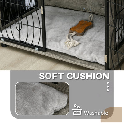 PawHut Indoor Dog Crate Furniture End Table w/ Plush Washable Cushion, Lockable Door, for Medium Dogs 