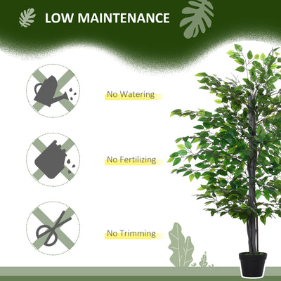 Outsunny 145cm Artificial Banyan Plant Faux Decorative Tree w/ Cement Pot Vibrant Greenery Shrubbery Indoor Outdoor Accessory 