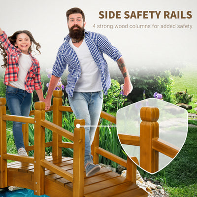 Outsunny Wooden Garden Bridge with Safety Railings, Arc Footbridge for Pond Backyard Stream, Brown 
