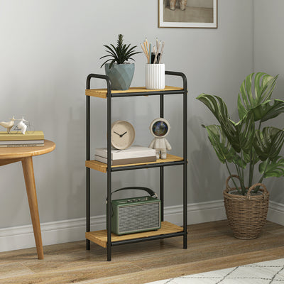 HOMCOM 3-Tier Bamboo Bathroom Storage Shelf, Freestanding Narrow Shelving Unit with Slatted Shelves for Kitchen Bathroom Living Room, 41.5 x 21.5 x 77.5 cm, Natural and Black 