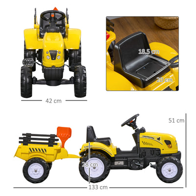 HOMCOM Pedal Go Kart, Kids Ride on Tractor with Back Trailer, Shovel & Rake, Horn, Four Wheels Tractor Toy for Child Toddler 
