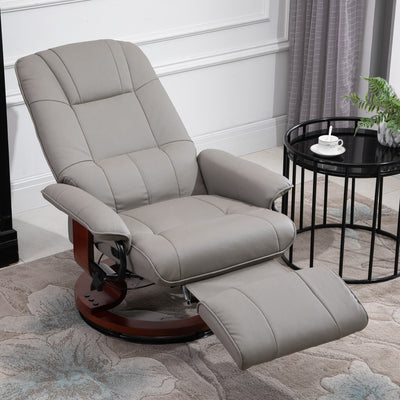 HOMCOM Manual Recliner Chair Armchair Sofa with Faux Leather Upholstered Wooden Base for Living Room Bedroom, Grey 