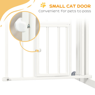 PawHut Pressure Fit Stair Dog Gate w/ Small Cat Door, Automatic Closing Door, Double Locking, for 74-100cm Openings - White 