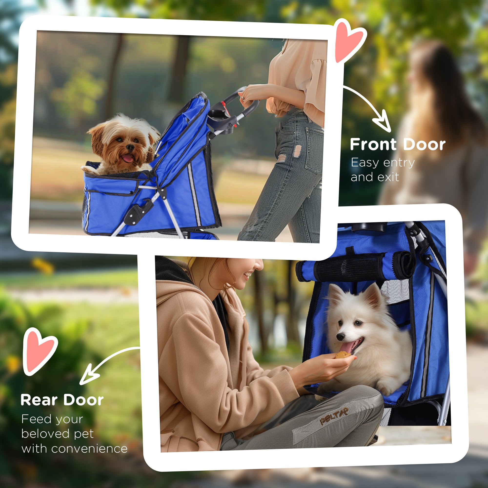PawHut Dog Stroller, 3 Wheels Foldable Cat Dog Pram with Cup Holder, Storage Basket, Pet Stroller for Small Miniature Dogs, Blue 