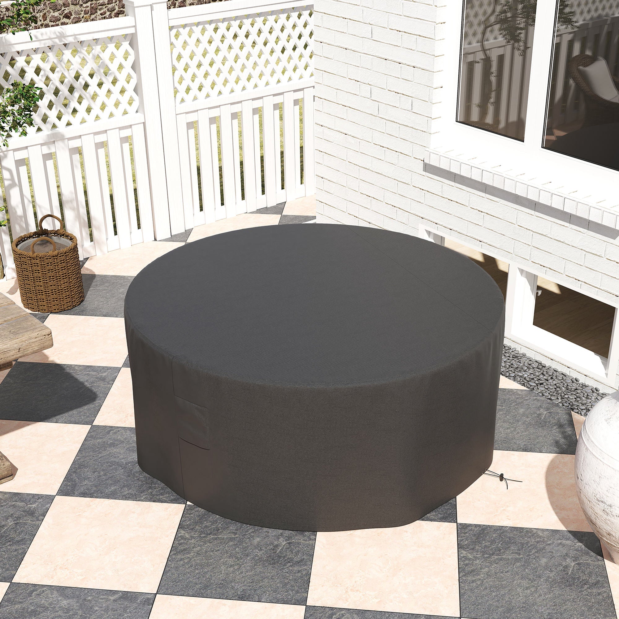 Outsunny Garden Patio Large Furniture Set Round Cover 600D Oxford Waterproof, Ф193 x 80H cm, Black 