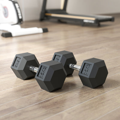 HOMCOM 2x15KG Rubber Hex Dumbbell Portable Hand Weights Dumbbell Home Gym 