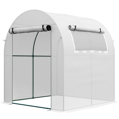 Outsunny Walk in Polytunnel Greenhouse, Green House for Garden with Roll-up Window and Door, 1.8 x 1.8 x 2 m, White 