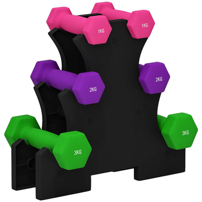 SPORTNOW 2 x 1kg, 2 x 2kg, 2 x 3kg Dumbbells Set with Dumbbell Rack, Hand Weights for Home Gym Training 