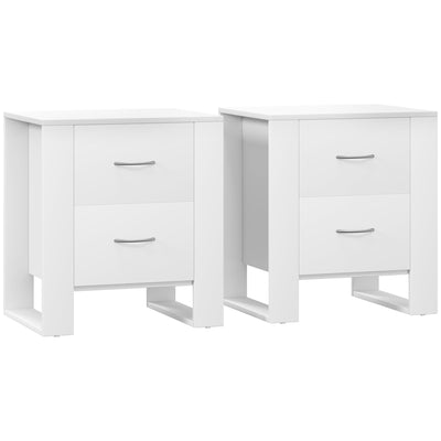 HOMCOM Bedside Table Set of 2 with 2 Drawers, Nightstands with Handles and Elevated Base, Side Tables for Bedroom, Living Room, White 