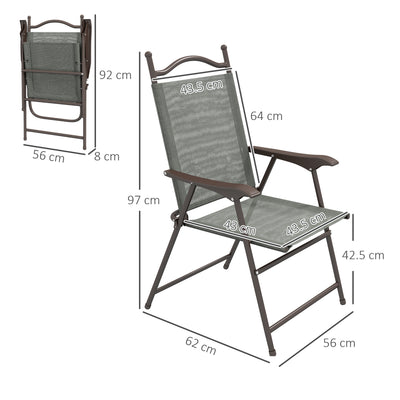 Outsunny Set of Two Folding Garden Chairs, with Fabric Mesh Seats - Dark Grey 