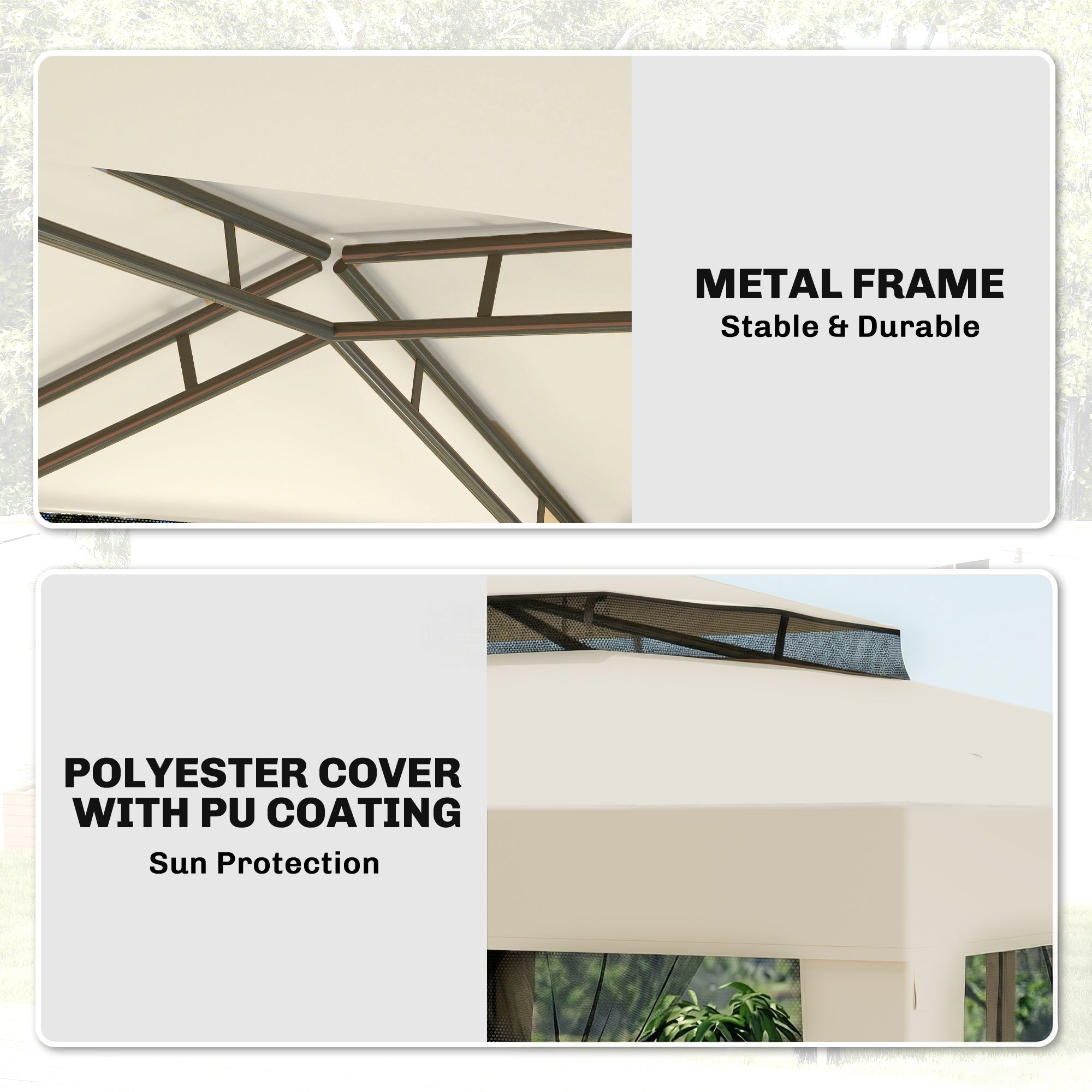 Outsunny 3 x 3 m Gazebo, Netting Party Tent, Patio Canopy Outdoor Event Shelter with Double Tier Roof, Beige 