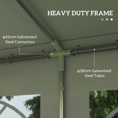Outsunny 4m x 4m Marquee Party Tent Wedding Canopy, Pop Up Gazebo with Sidewalls, Doors, Windows, Galvanised Garden Gazebo for Parties Events, White 