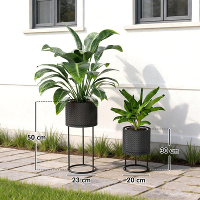 Outsunny Metal Plant Pots Set of 2 with Hollow Design Flower Planters for Garden Balcony Black 