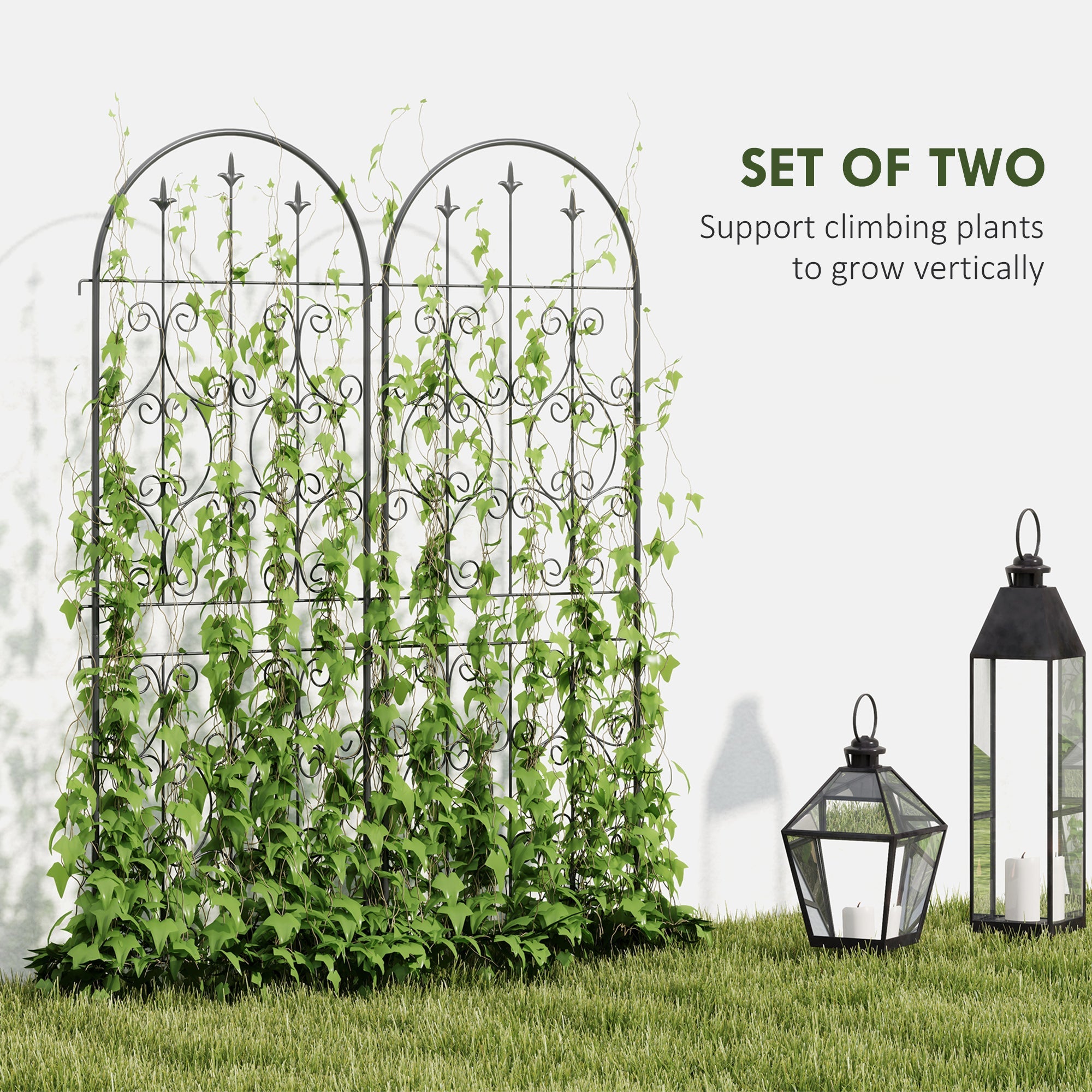 Outsunny Set of 2 Metal Garden Trellis, Decorative Trellis Panels for Climbing Outdoor Plants, Vegetables, Vines, Flowers, 150 x 50 cm, Scrollwork Design 