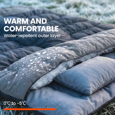 Outsunny Double Sleeping Bag with 2 Pillows, 220 x 160 cm Extra-Large Sleeping Bag for Adults, Black and Grey 