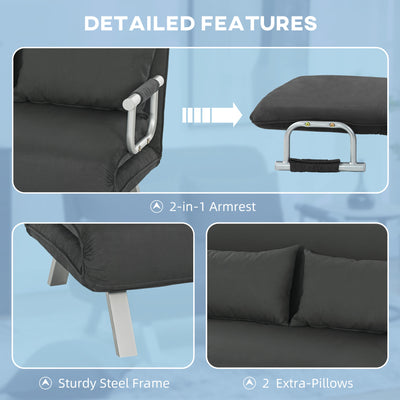HOMCOM Two-Seater Click-Clack Sofa Bed - Charcoal Grey 