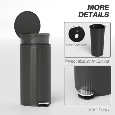 HOMCOM 30 Litre Pedal Kitchen Bin with Soft Close and Stay Open Lid, Rubbish Bin with Removable Inner Bucket for Kitchen, Office, Home, Black 