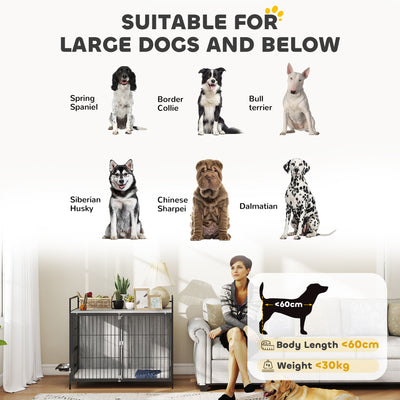 PawHut Large Dog Crate Furniture with Rotating Bowl Holder, 2 Bowls, 2 Doors, for Large Dogs, 100 x 60 x 88 cm, Grey 