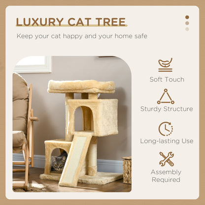 PawHut Sisal Cat Rest & Play Activity Tree w/ 2 House Cream White 