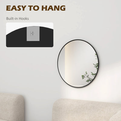HOMCOM 61cm Decorative Wall Mirror for Bedroom Living Room, Modern Round Bathroom Mirror for Home Decor, Black 