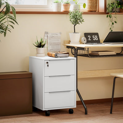 HOMCOM Three-Drawer Locking Filing Cabinet - White 