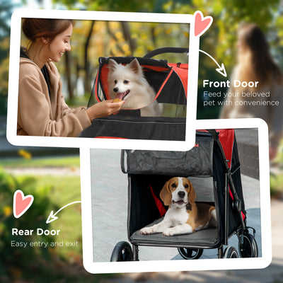 PawHut Foldable Pet Stroller, with Universal Wheels, Shock Absorber, for Medium and Large Dogs - Red 