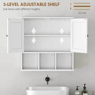 HOMCOM Farmhouse Bathroom Wall Cabinet, Wall Mounted Medicine Cabinet with Adjustable Shelf, Open Compartments, White 