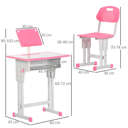 HOMCOM Kids Adjustable Desk and Chair Set, Book Stand, Pen Slot - Pink 
