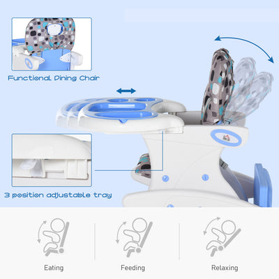 HOMCOM 2 in 1 Convertible Baby High Chair Toddler Table Chair Infant Feeding Seat Removable Food Tray Safety Harness Blue 