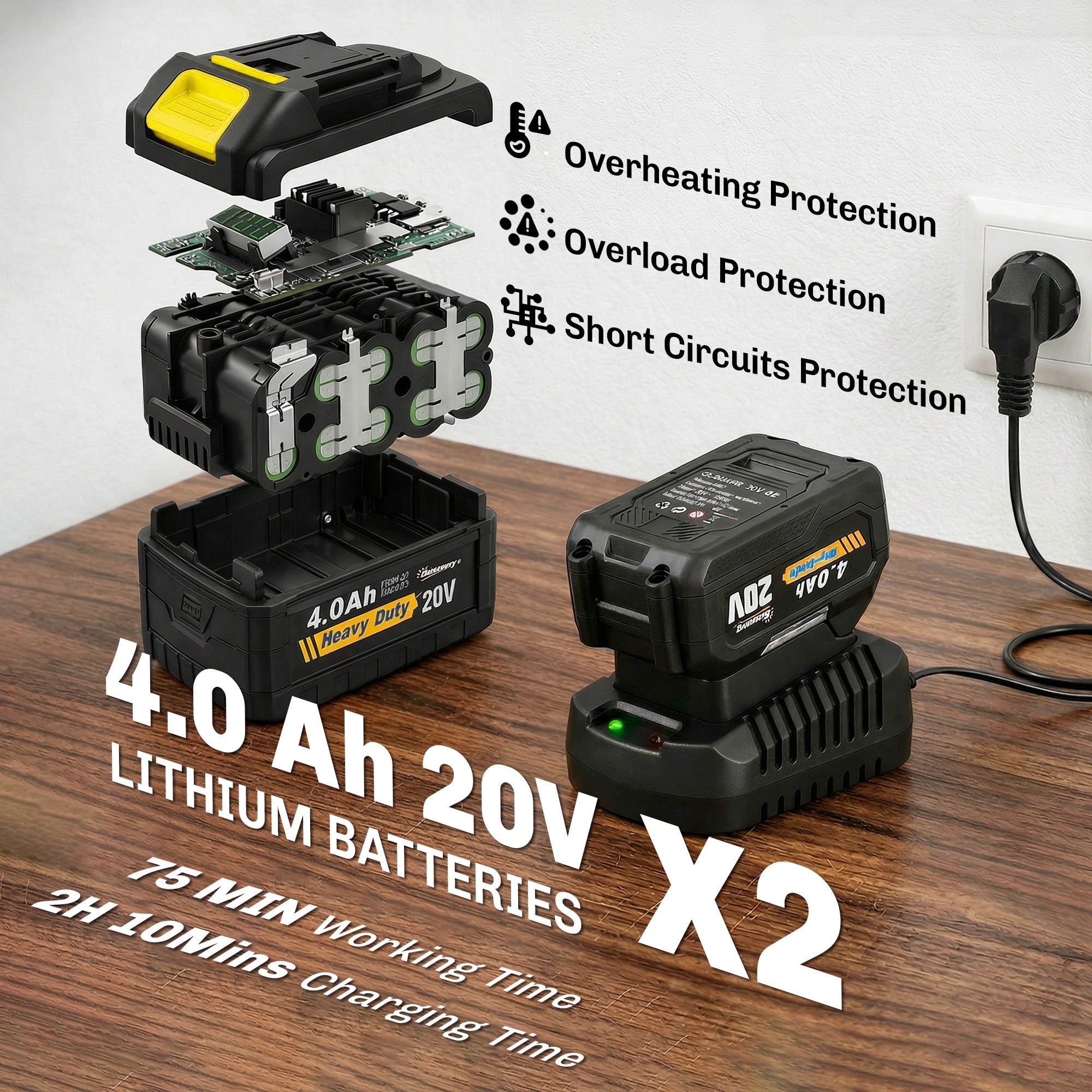 Outsunny Cordless Tiller, 18V Electric Garden Rotavator with 2 x 4000mAh Batteries, Charger, 20cm Tilling Width & 18cm Depth 