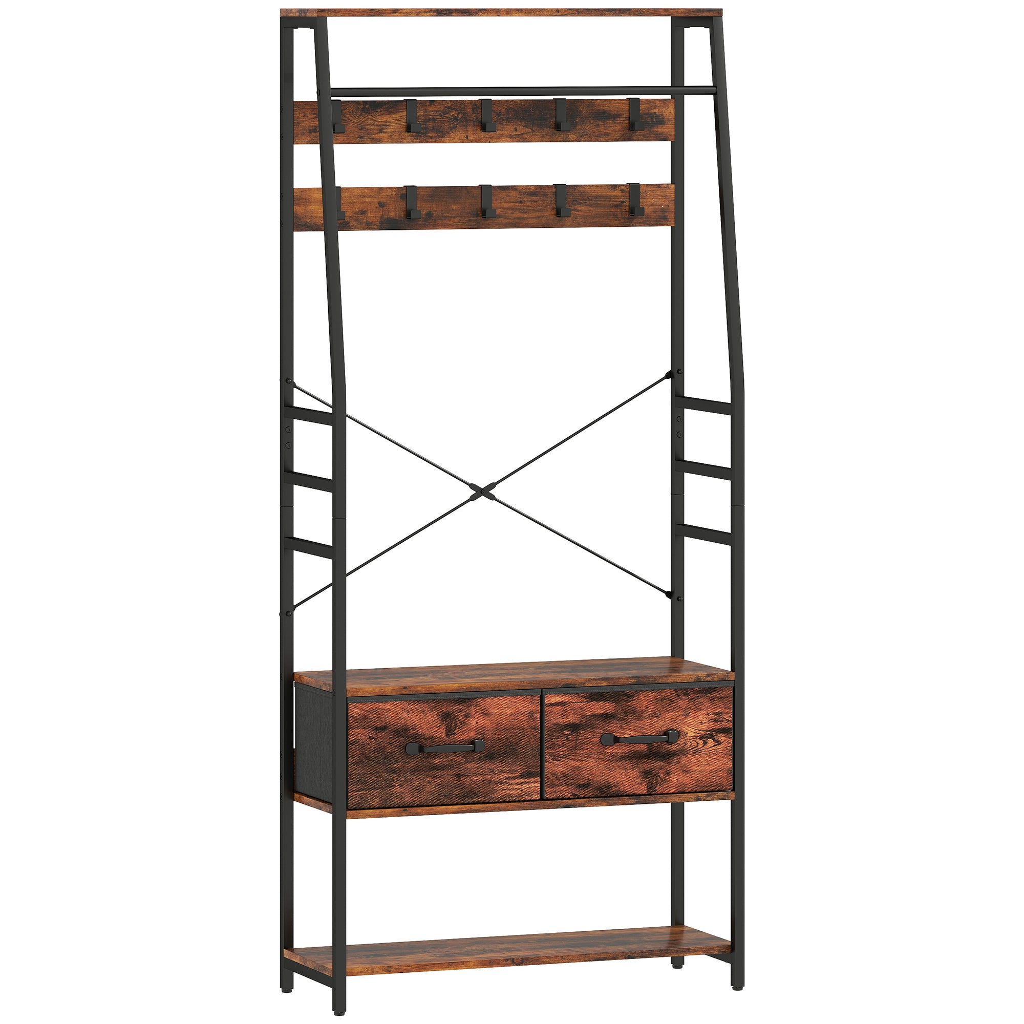 HOMCOM 6-in-1 Industrial-Style Hallway Organiser - Brown/Black 