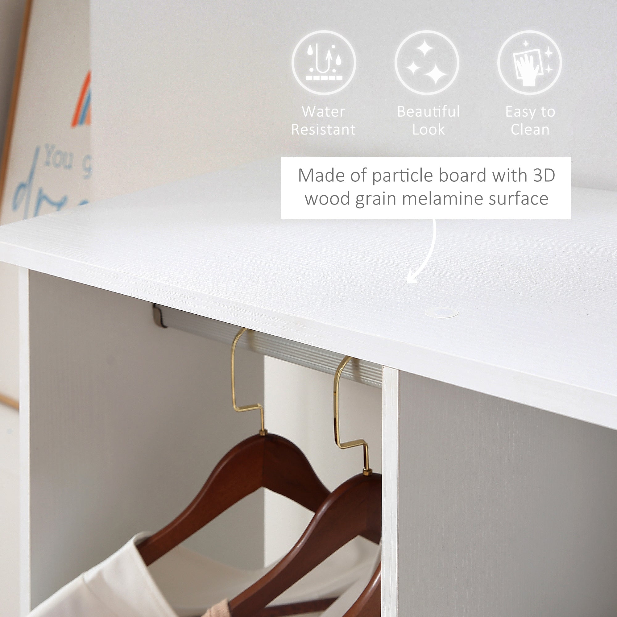 HOMCOM Open Wardrobe Double Mobile Storage Shelves Organizer W/6 Wheels-White 